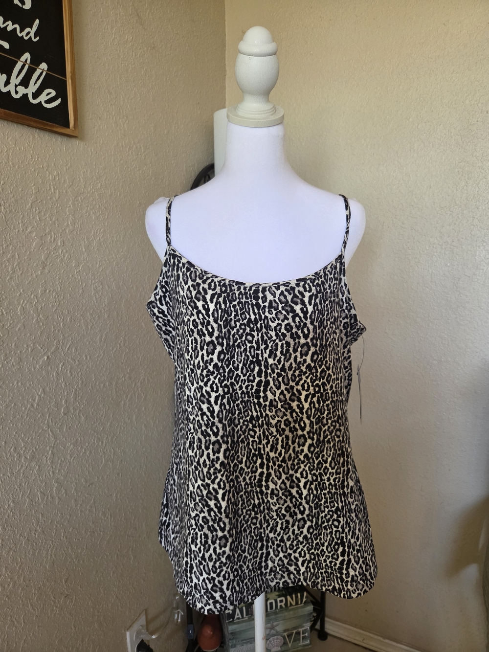 Leopard Print Spaghetti Strap Cami - Black & Beige
